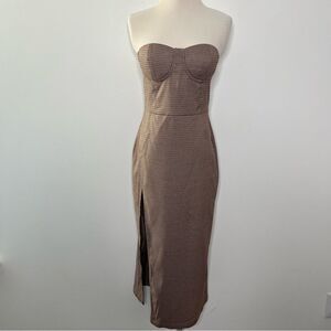 H:ours Houndstooth Plaid Strapless Dress S